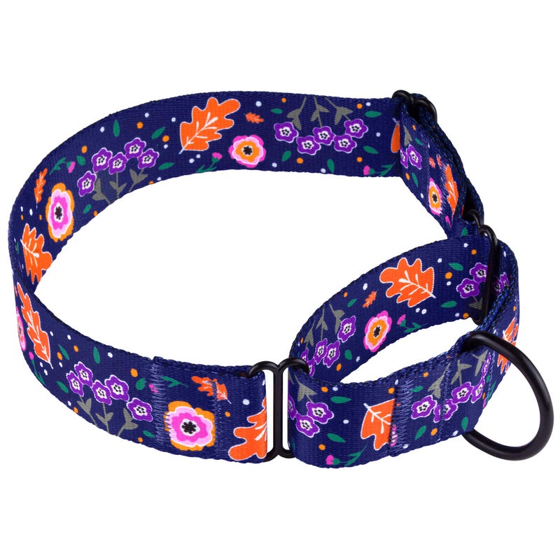 CollarDirect Martingale Collars for Dogs Heavy Duty Floral Pattern Female Safety Nylon Training Wide Collar Flower Design Large Medium (L, Neck Size 15"-20", Navy Blue) - Image 2